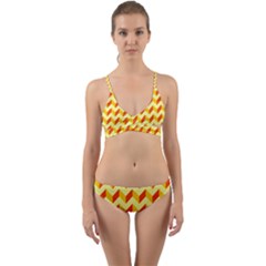 Modern Retro Chevron Patchwork Pattern Wrap Around Bikini Set