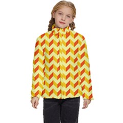 Modern Retro Chevron Patchwork Pattern Kids  Puffer Bubble Jacket Coat