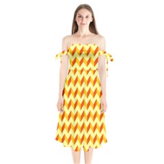 Modern Retro Chevron Patchwork Pattern Shoulder Tie Bardot Midi Dress by GardenOfOphir