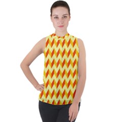 Modern Retro Chevron Patchwork Pattern Mock Neck Chiffon Sleeveless Top