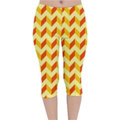 Modern Retro Chevron Patchwork Pattern Velvet Capri Leggings 