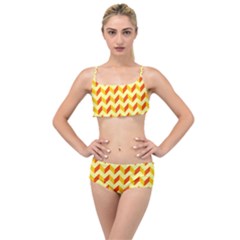 Modern Retro Chevron Patchwork Pattern Layered Top Bikini Set