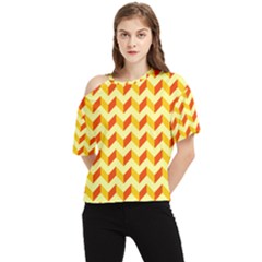 Modern Retro Chevron Patchwork Pattern One Shoulder Cut Out Tee