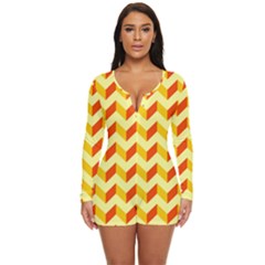 Modern Retro Chevron Patchwork Pattern Long Sleeve Boyleg Swimsuit