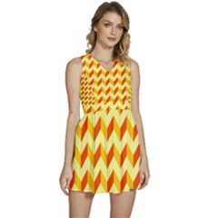 Modern Retro Chevron Patchwork Pattern Sleeveless High Waist Mini Dress