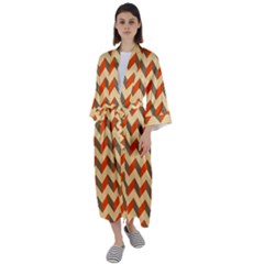 Modern Retro Chevron Patchwork Pattern Maxi Satin Kimono by GardenOfOphir