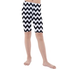 Black And White Chevron Kids  Mid Length Swim Shorts