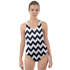 Black And White Chevron Cut-out Back One Piece Swimsuit by GardenOfOphir