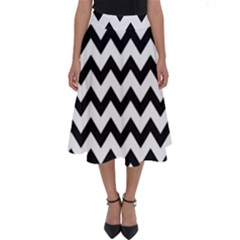 Black And White Chevron Perfect Length Midi Skirt by GardenOfOphir