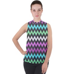 Chevron Pattern Gifts Mock Neck Chiffon Sleeveless Top by GardenOfOphir