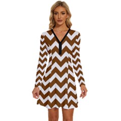 Chevron Pattern Gifts Long Sleeve Deep V Mini Dress 