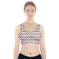 Beige Chevron Pattern Gifts Sports Bra With Pocket by GardenOfOphir