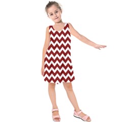 Red Chevron Pattern Gifts Kids  Sleeveless Dress by GardenOfOphir