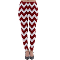 Red Chevron Pattern Gifts Lightweight Velour Leggings by GardenOfOphir