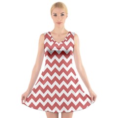 Coral Chevron Pattern Gifts V-neck Sleeveless Dress by GardenOfOphir