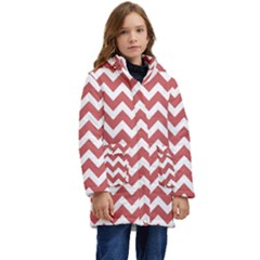 Coral Chevron Pattern Gifts Kid s Hooded Longline Puffer Jacket by GardenOfOphir