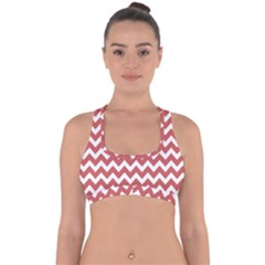 Coral Chevron Pattern Gifts Cross Back Hipster Bikini Top  by GardenOfOphir