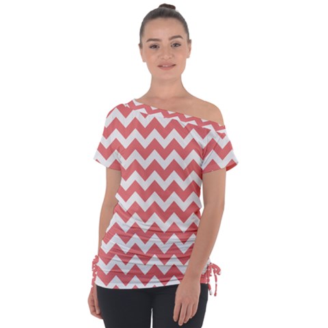 Chevron Pattern Gifts Off Shoulder Tie-up Tee by GardenOfOphir