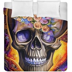 Skull With Flowers - Day Of The Dead Duvet Cover Double Side (king Size) by GardenOfOphir