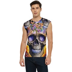 Skull With Flowers - Day Of The Dead Men s Raglan Cap Sleeve Tee by GardenOfOphir