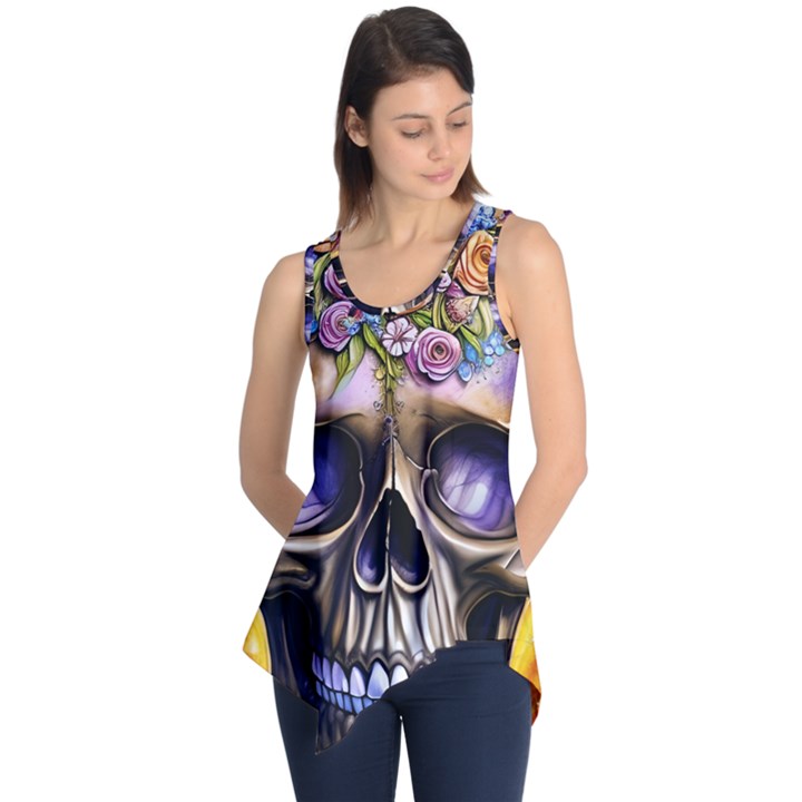Skull With Flowers - Day Of The Dead Sleeveless Tunic