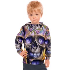 Skull With Flowers - Day Of The Dead Kids  Hooded Pullover by GardenOfOphir