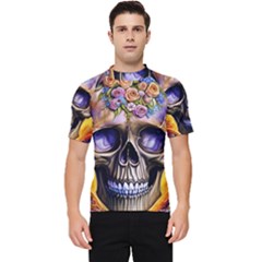 Skull With Flowers - Day Of The Dead Men s Short Sleeve Rash Guard by GardenOfOphir