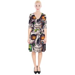 Gothic Skull With Flowers - Cute And Creepy Wrap Up Cocktail Dress by GardenOfOphir