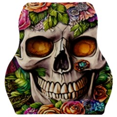 Gothic Skull With Flowers - Cute And Creepy Car Seat Velour Cushion  by GardenOfOphir