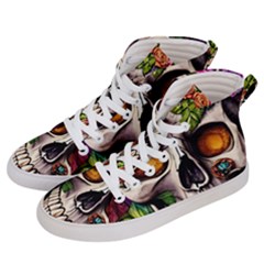 Gothic Skull With Flowers - Cute And Creepy Men s Hi-top Skate Sneakers by GardenOfOphir