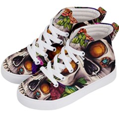 Gothic Skull With Flowers - Cute And Creepy Kids  Hi-top Skate Sneakers by GardenOfOphir