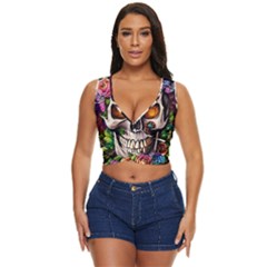 Gothic Skull With Flowers - Cute And Creepy Women s Sleeveless Wrap Top