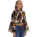 Gothic Skull With Flowers - Cute And Creepy Boho Long Bell Sleeve Top View3