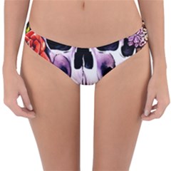 Sugar Skull With Flowers - Day Of The Dead Reversible Hipster Bikini Bottoms by GardenOfOphir