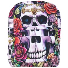 Sugar Skull With Flowers - Day Of The Dead Full Print Backpack by GardenOfOphir