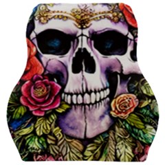 Sugar Skull With Flowers - Day Of The Dead Car Seat Velour Cushion  by GardenOfOphir