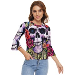 Sugar Skull With Flowers - Day Of The Dead Bell Sleeve Top