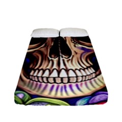 Retro Gothic Skull With Flowers - Cute And Creepy Fitted Sheet (full/ Double Size) by GardenOfOphir