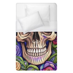 Retro Gothic Skull With Flowers - Cute And Creepy Duvet Cover (single Size) by GardenOfOphir