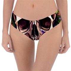 Retro Gothic Skull With Flowers - Cute And Creepy Reversible Classic Bikini Bottoms by GardenOfOphir