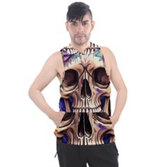 Retro Gothic Skull With Flowers - Cute And Creepy Men s Sleeveless Hoodie by GardenOfOphir