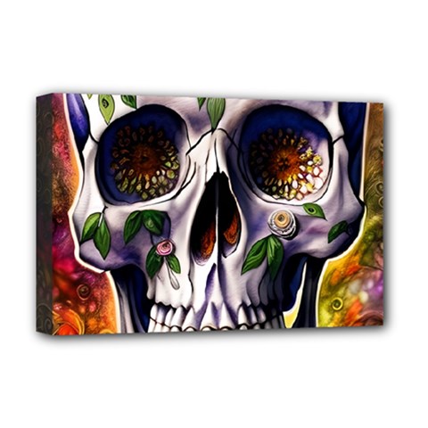Cute Sugar Skull With Flowers - Day Of The Dead Deluxe Canvas 18  X 12  (stretched) by GardenOfOphir