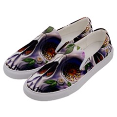 Cute Sugar Skull With Flowers - Day Of The Dead Men s Canvas Slip Ons by GardenOfOphir