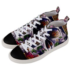 Cute Sugar Skull With Flowers - Day Of The Dead Men s Mid-top Canvas Sneakers by GardenOfOphir