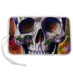 Cute Sugar Skull With Flowers - Day Of The Dead Pen Storage Case (l) by GardenOfOphir