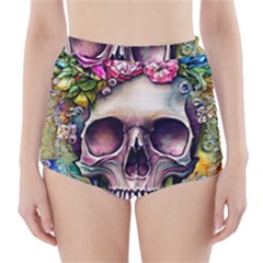 Skull And Bones Retro High-waisted Bikini Bottoms by GardenOfOphir