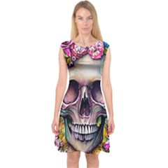 Skull And Bones Retro Capsleeve Midi Dress by GardenOfOphir