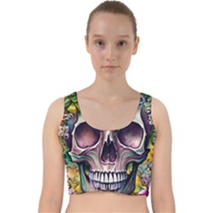 Skull And Bones Retro Velvet Racer Back Crop Top by GardenOfOphir