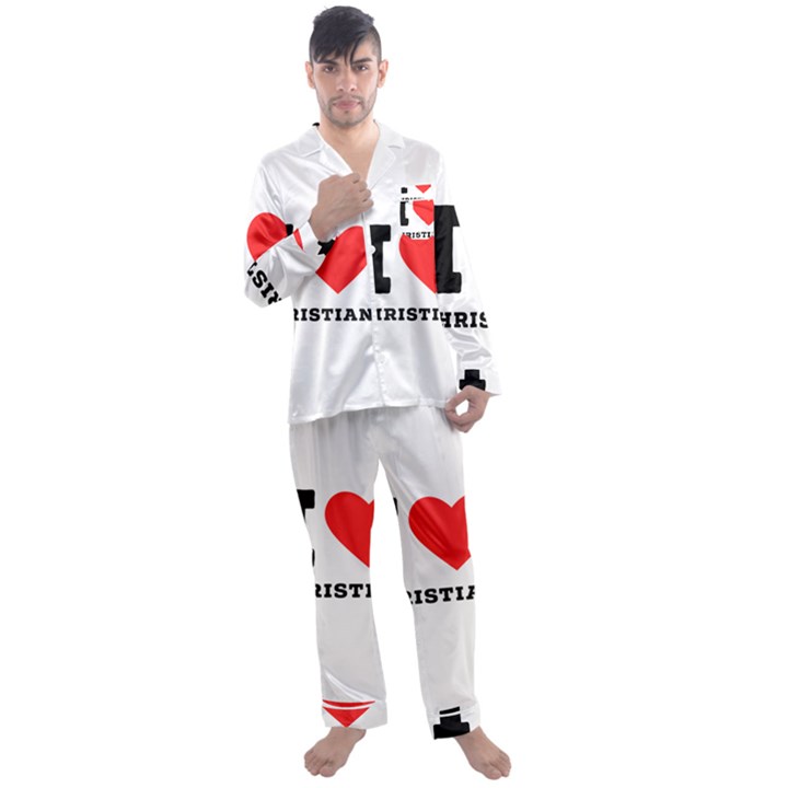 I love christian Men s Long Sleeve Satin Pajamas Set