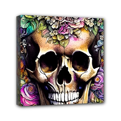 Skeleton Skull Cottagecore Mini Canvas 6  X 6  (stretched) by GardenOfOphir